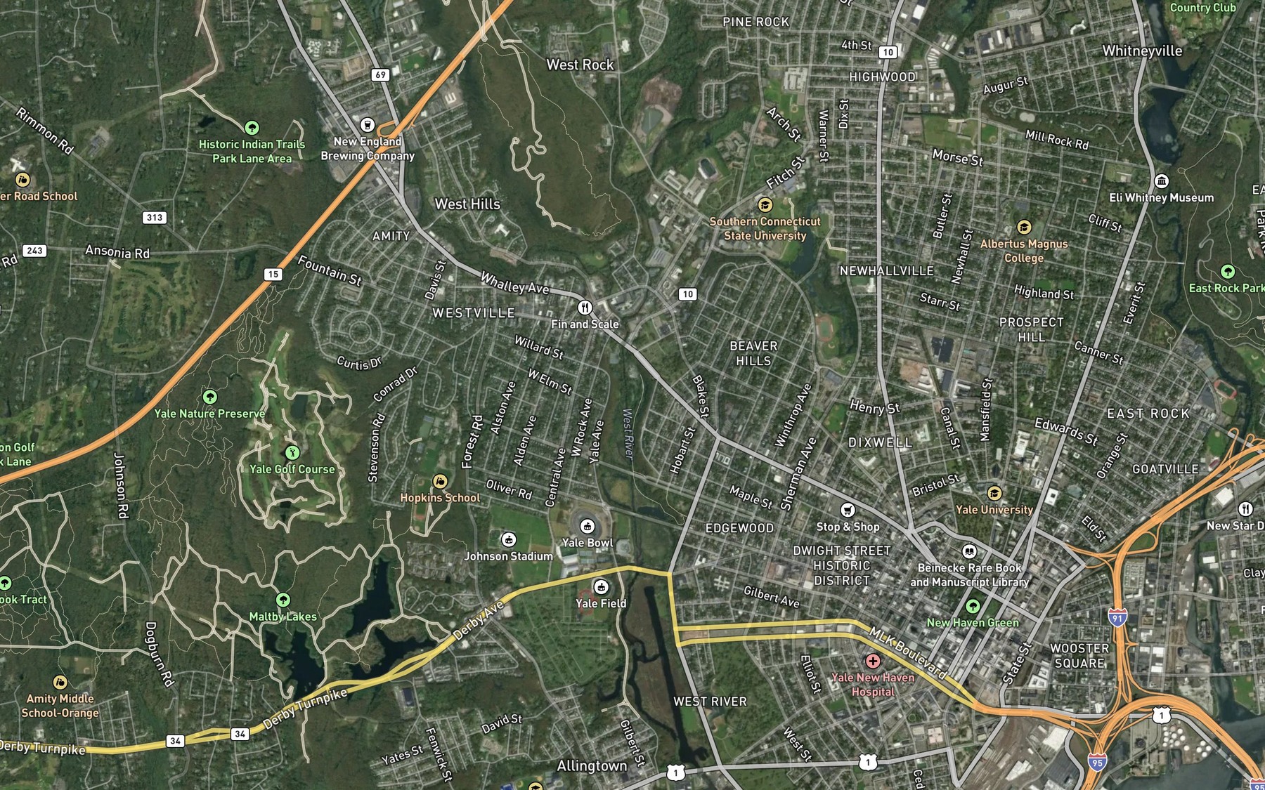 Satellite map of the Center Pond