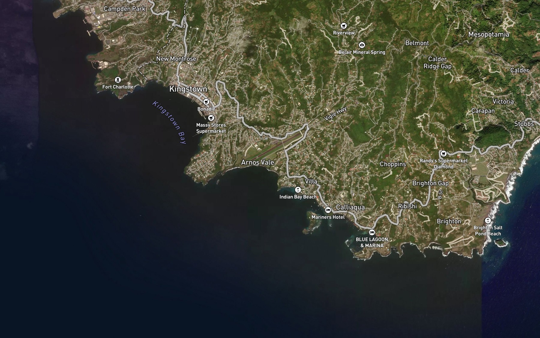 Satellite map of the Greathead River