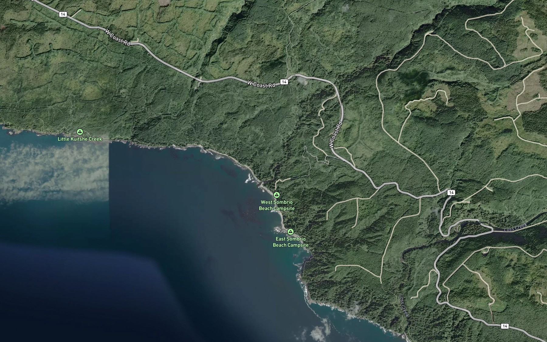 Satellite map of the Sombrio River