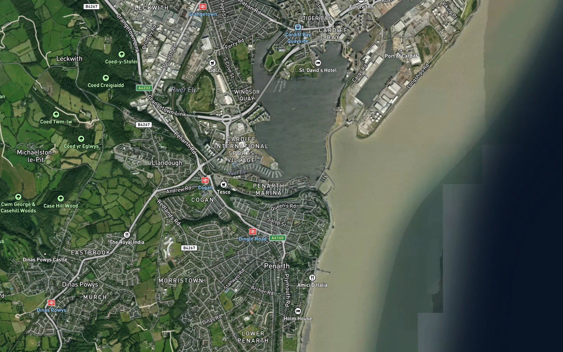 Satellite map of the River Ely