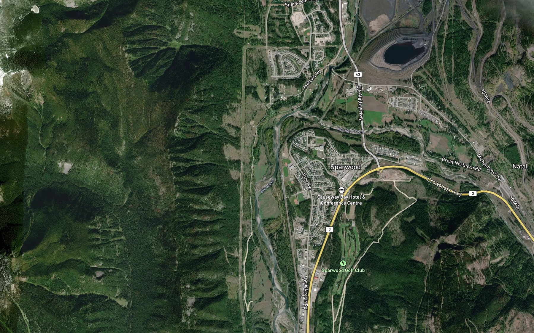 Satellite map of the Michel Creek
