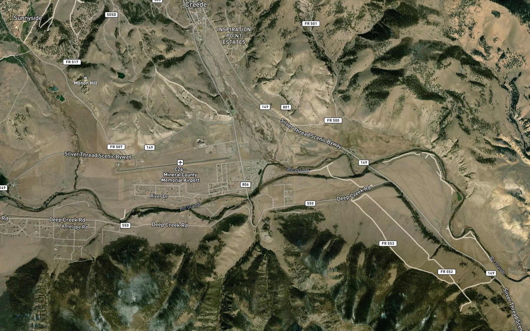 Satellite map of the Willow Creek