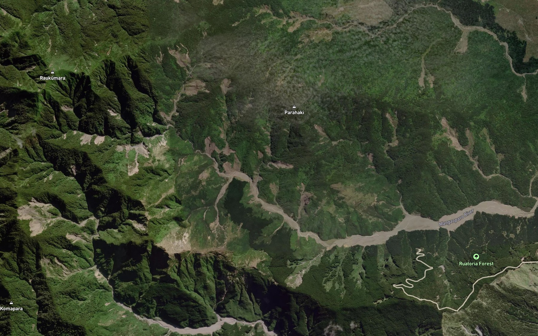 Satellite map of the Mangaoparo River