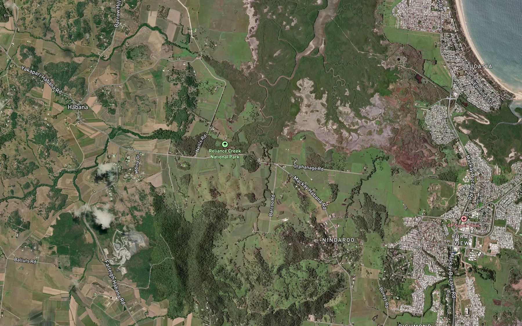 Satellite map of the Denmans Creek