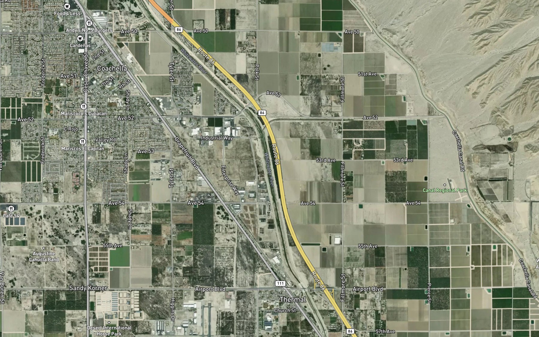 Satellite map of the Coachella Valley Stormwater Channel