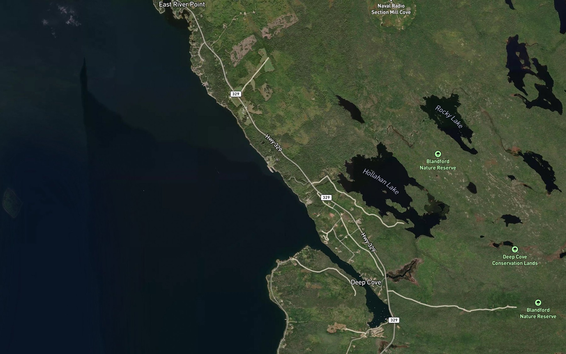Satellite map of the Bowens Brook