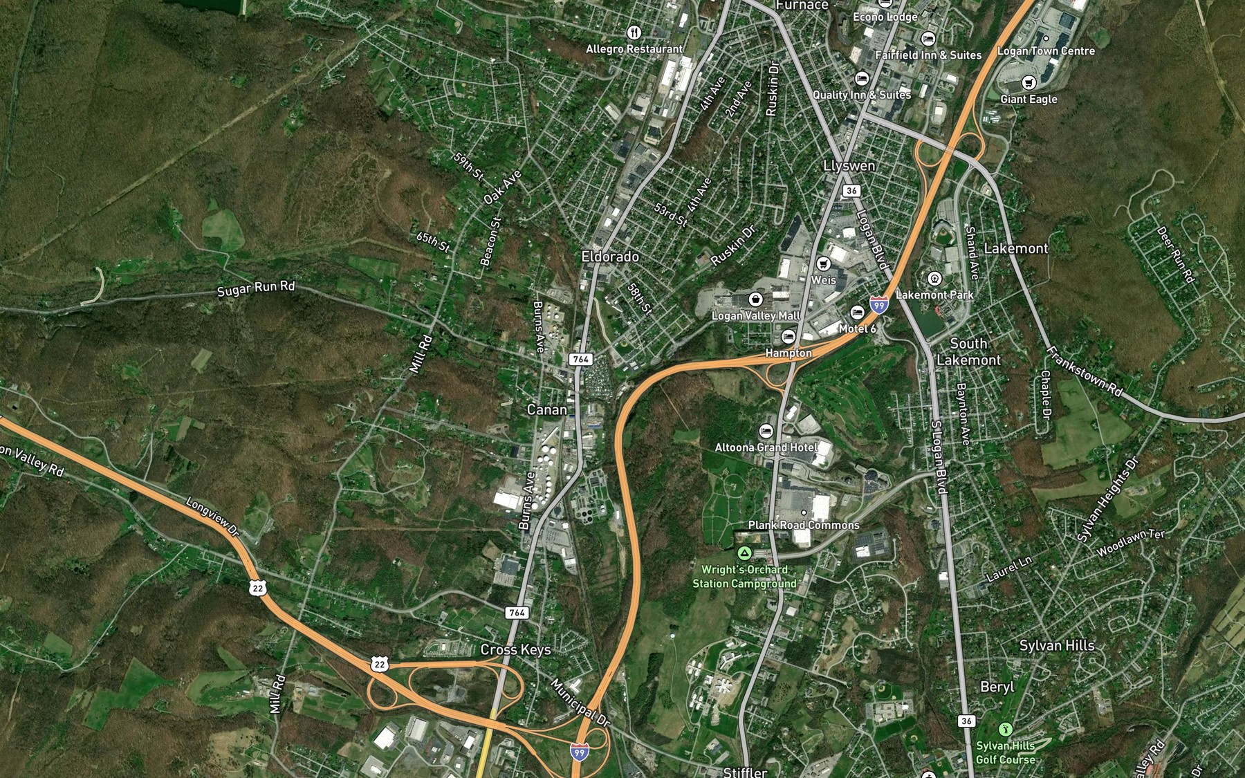 Satellite map of the Burgoon Run