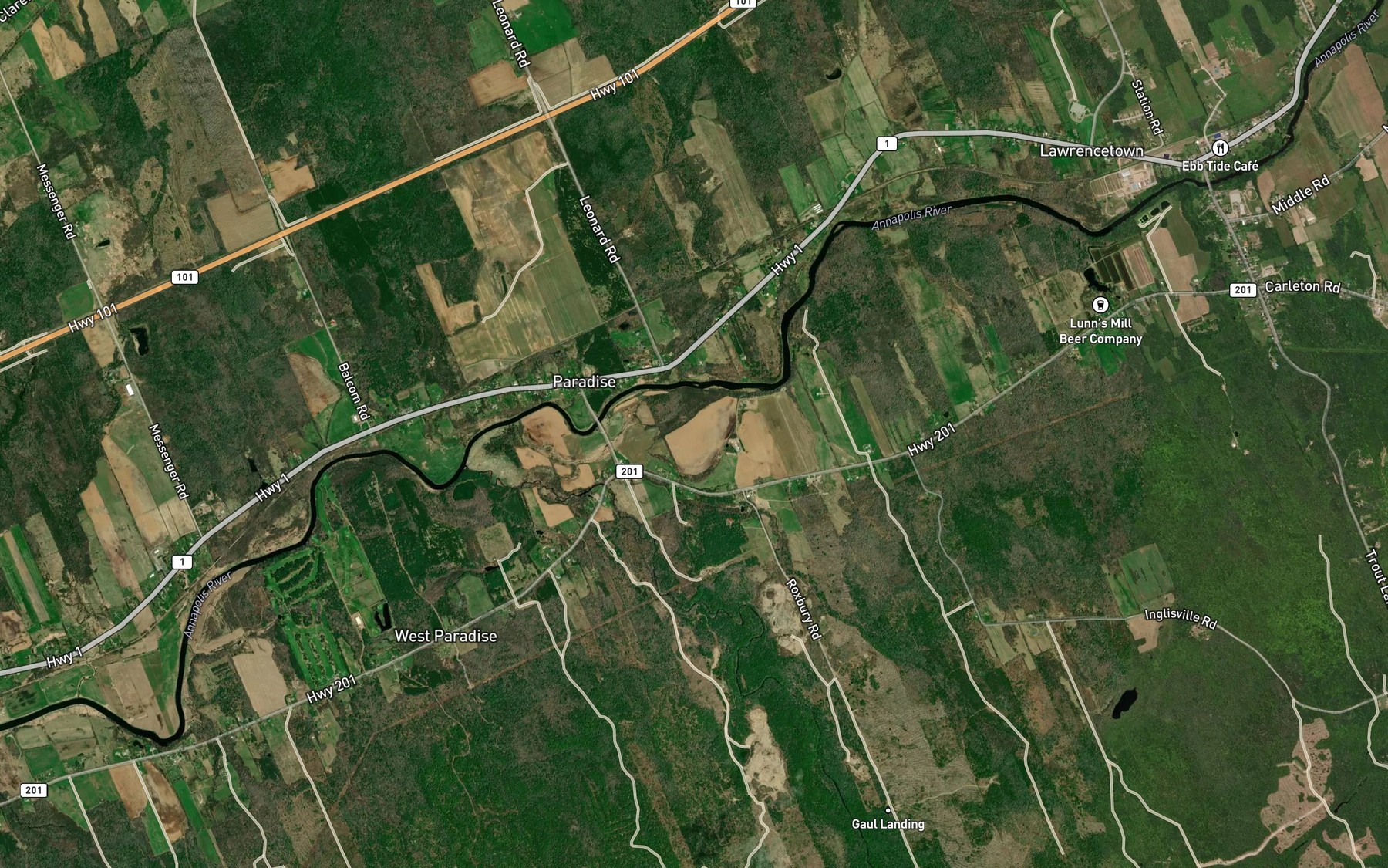 Satellite map of the Leonard Brook