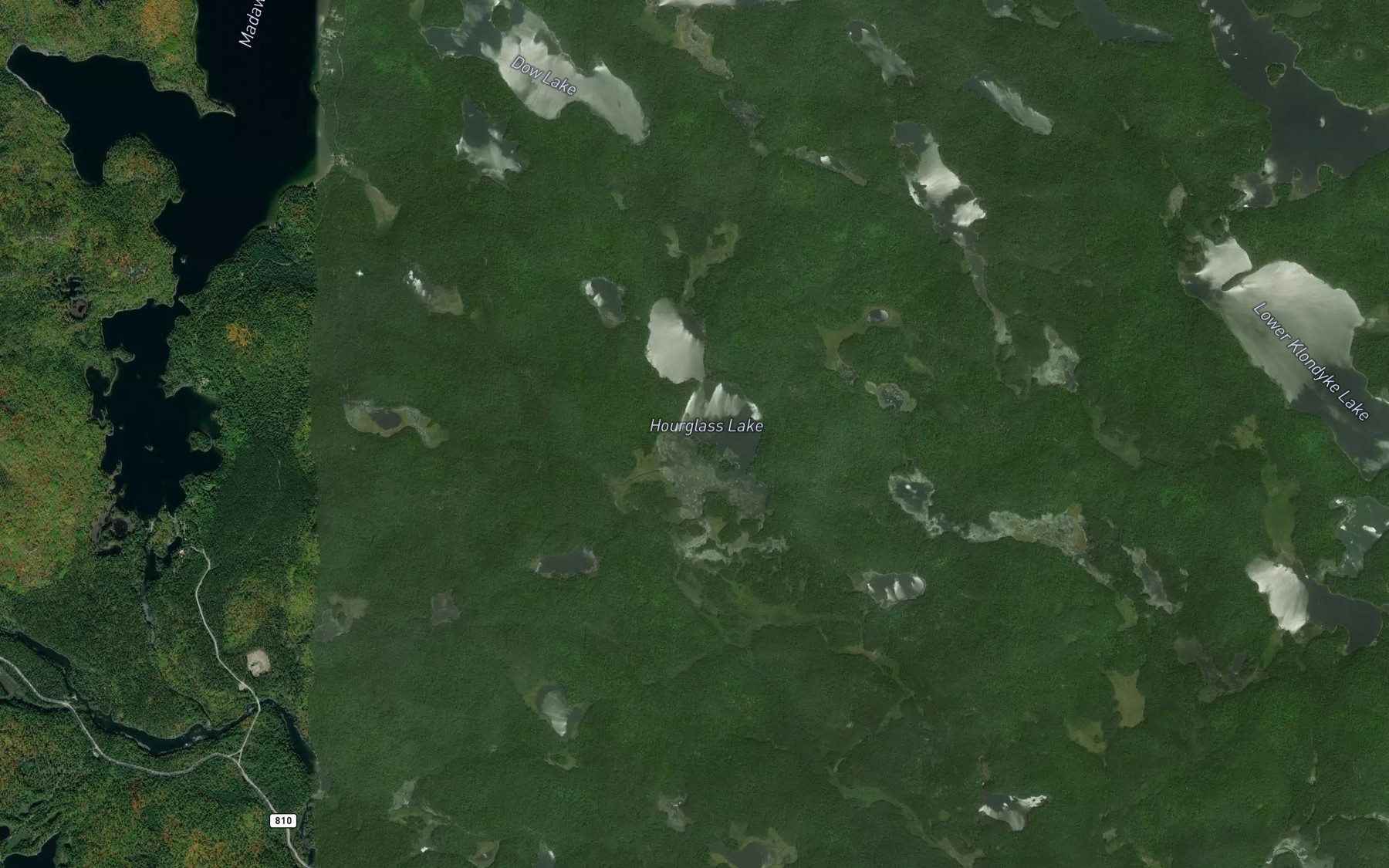 Satellite map of the Hourglass Lake