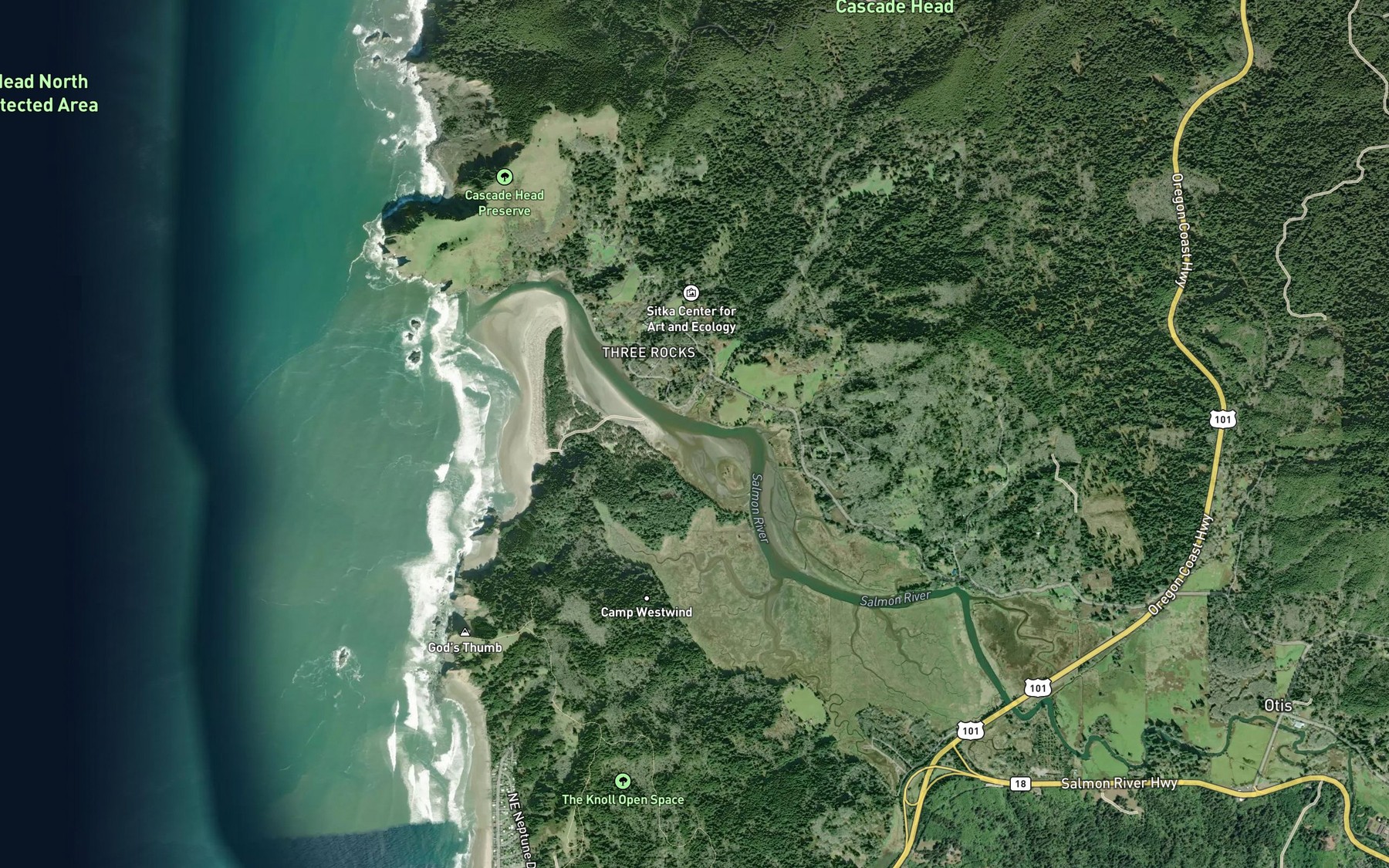 Satellite map of the Salmon River Estuary