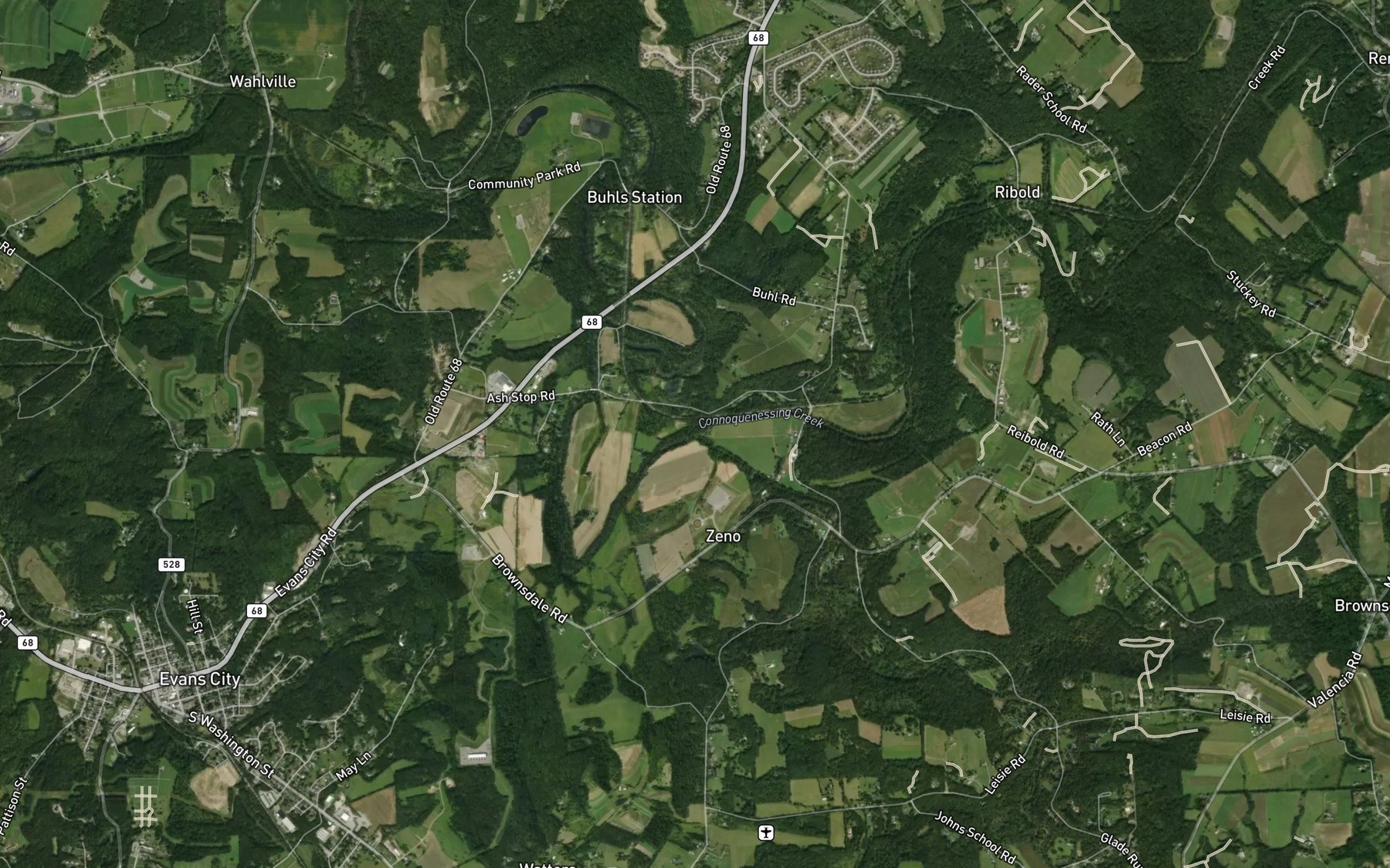 Satellite map of the Glade Run