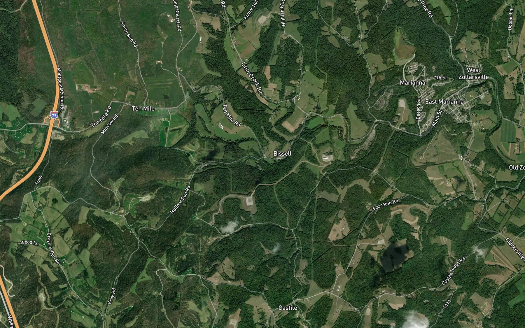 Satellite map of the Hufford Run