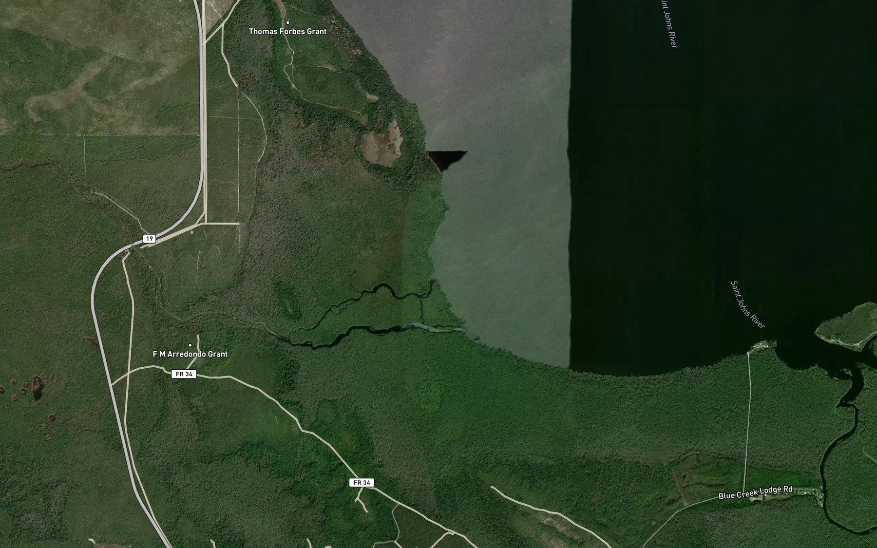 Satellite map of the Little Juniper Creek
