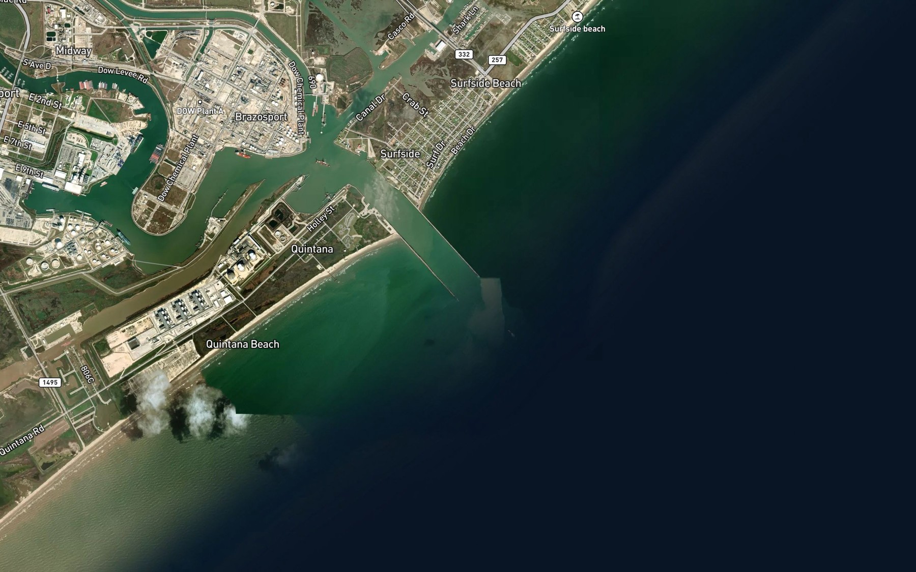 Satellite map of the Freeport Harbor Channel