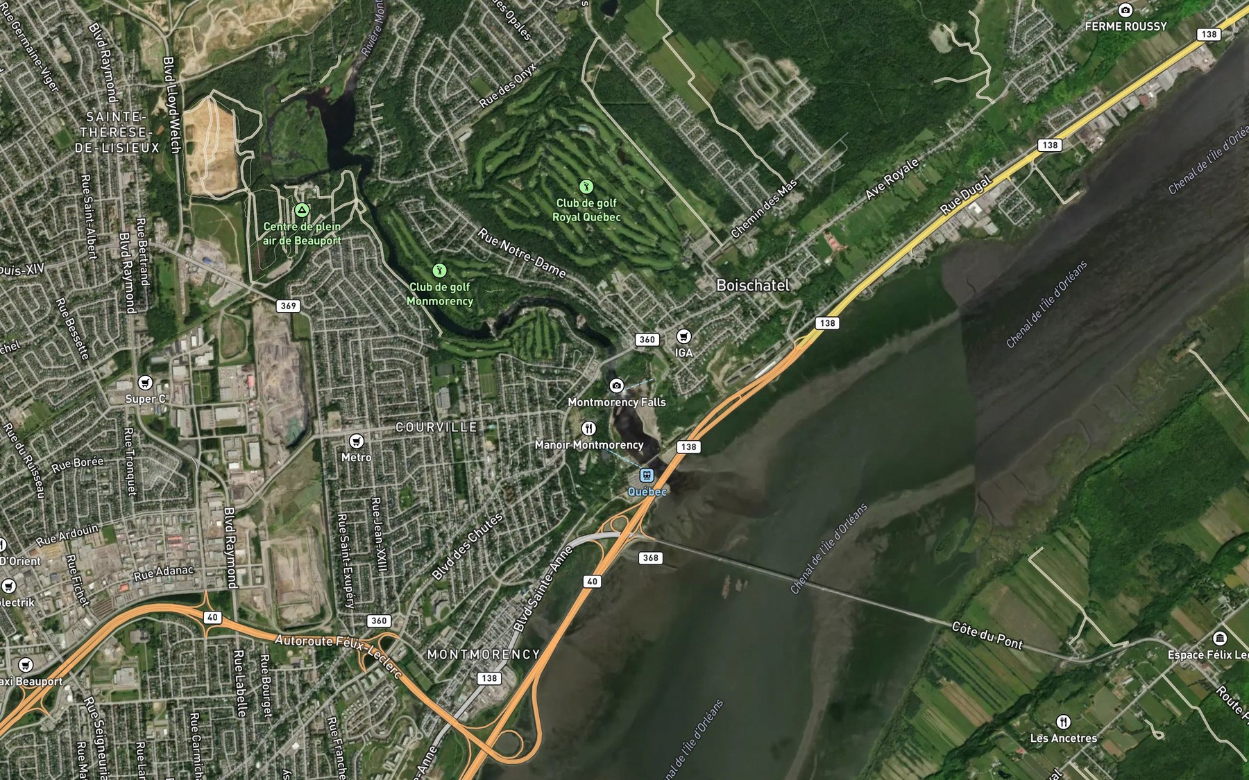 Satellite map of the Chutes de Montmorency