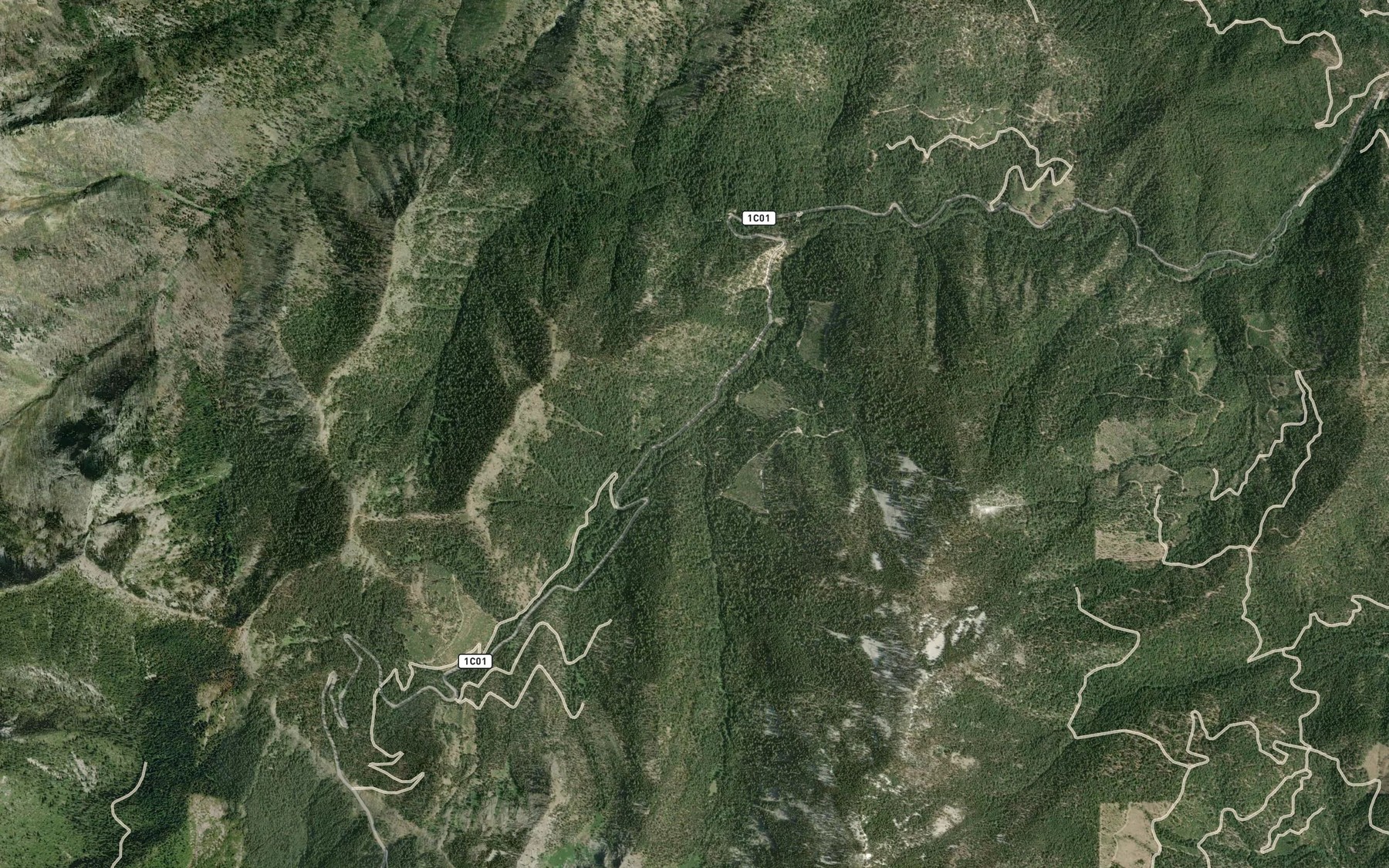 Satellite map of the Ruffey Creek