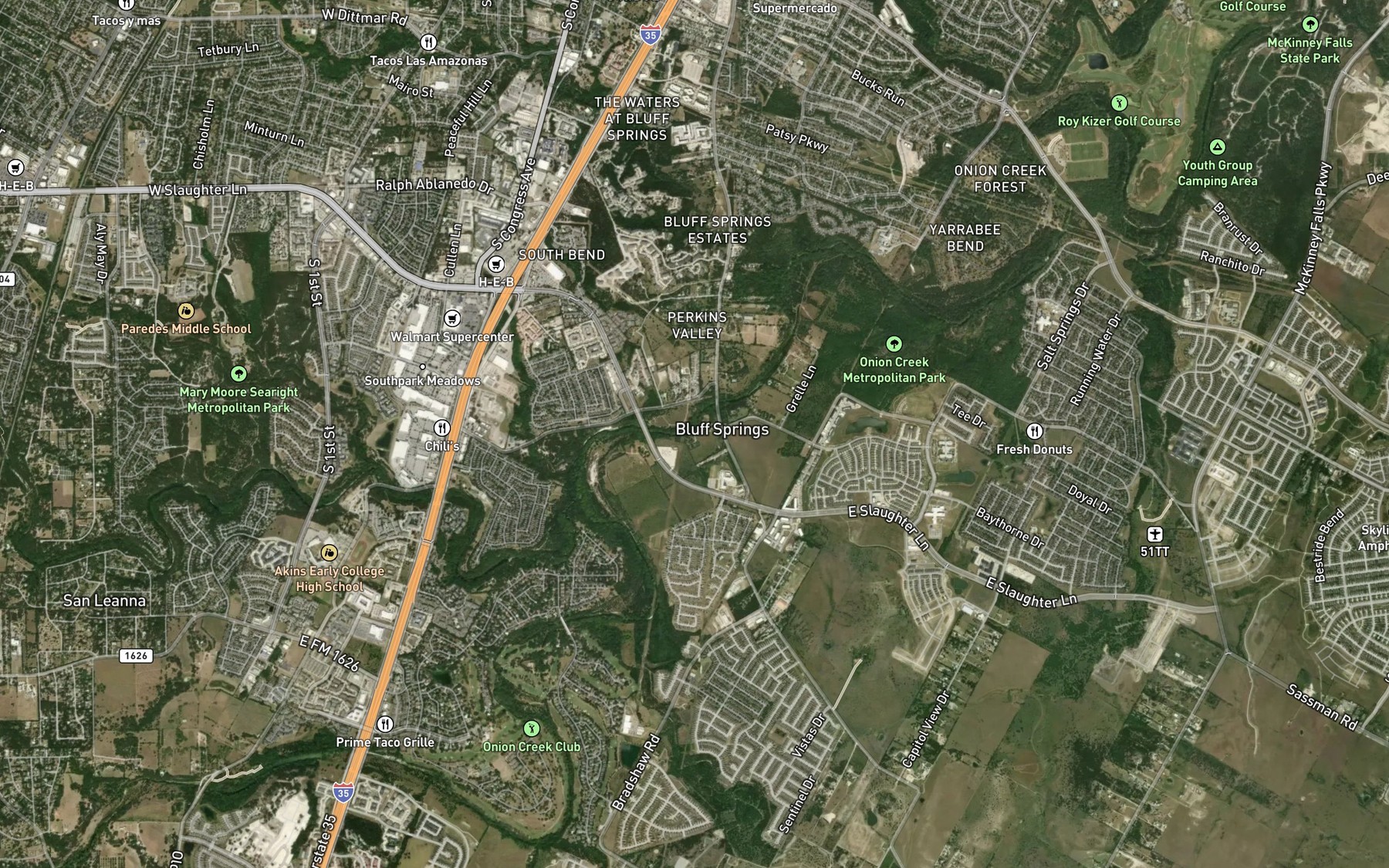 Satellite map of the Bluff Springs