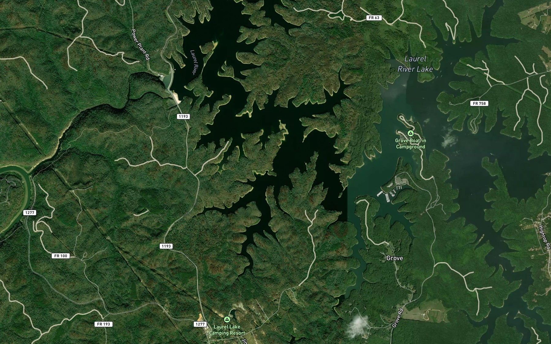Satellite map of the Line Creek