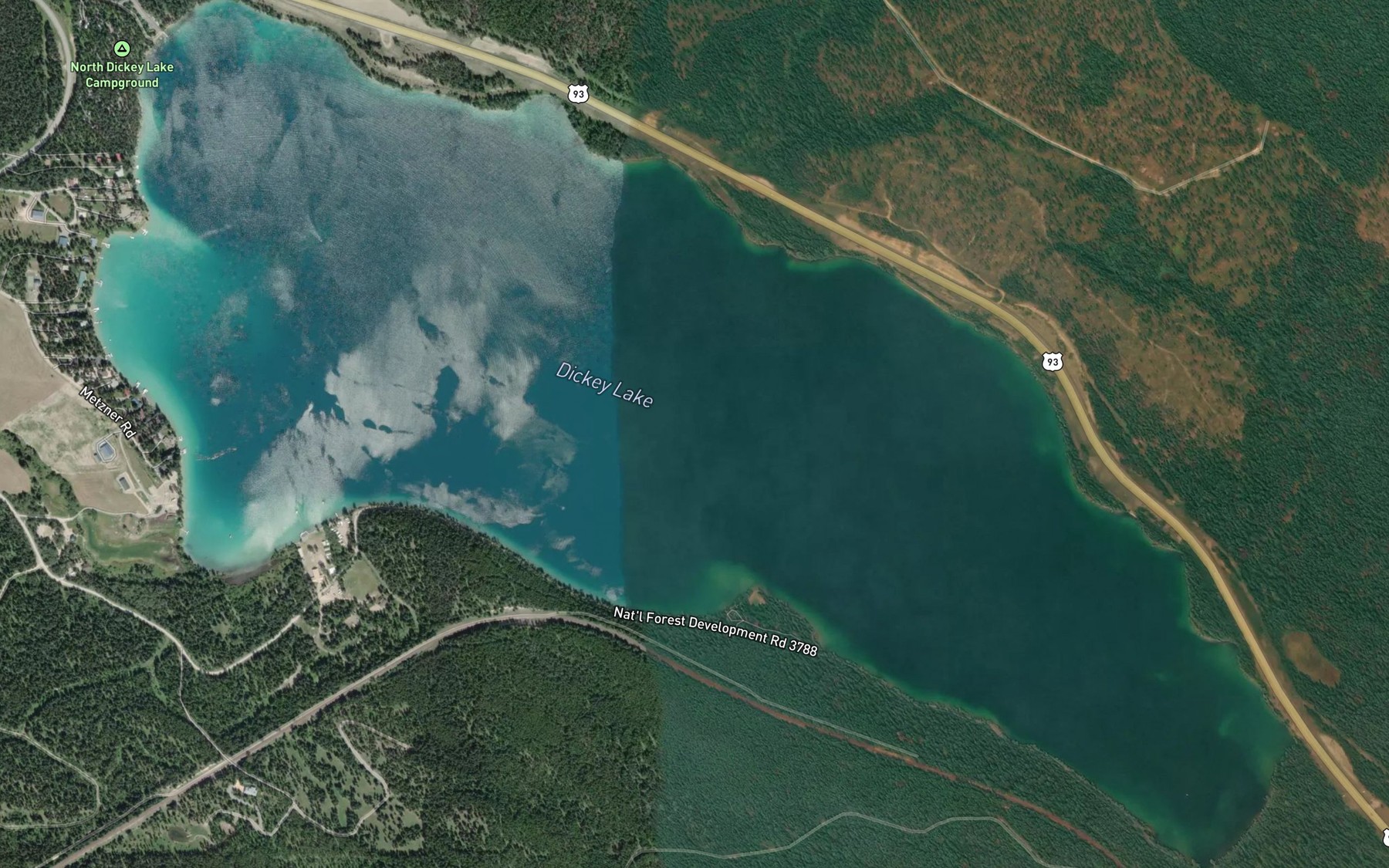 Satellite map of the Dickey Lake