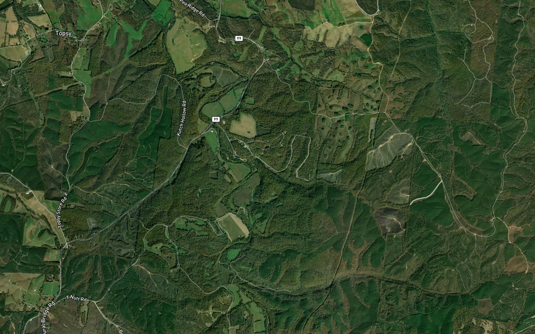 Satellite map of the Rainbow Lake