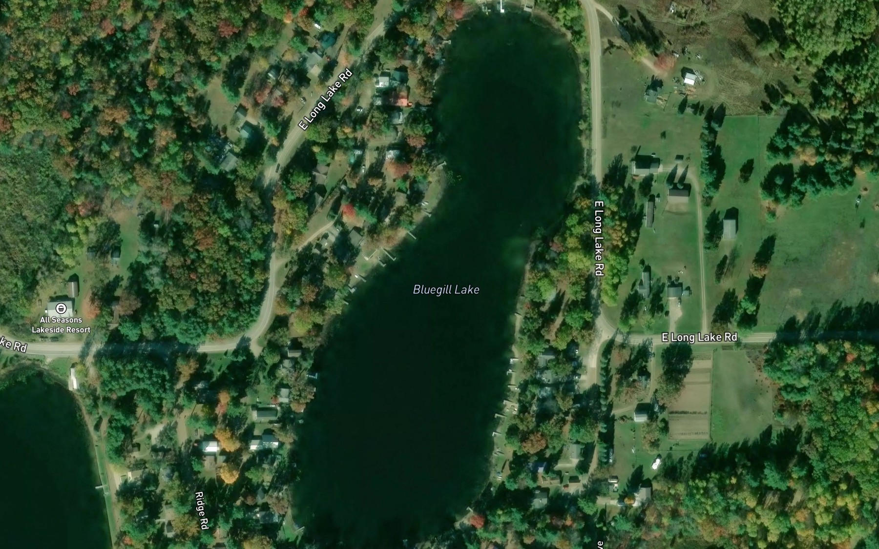 Satellite map of the Bluegill Lake