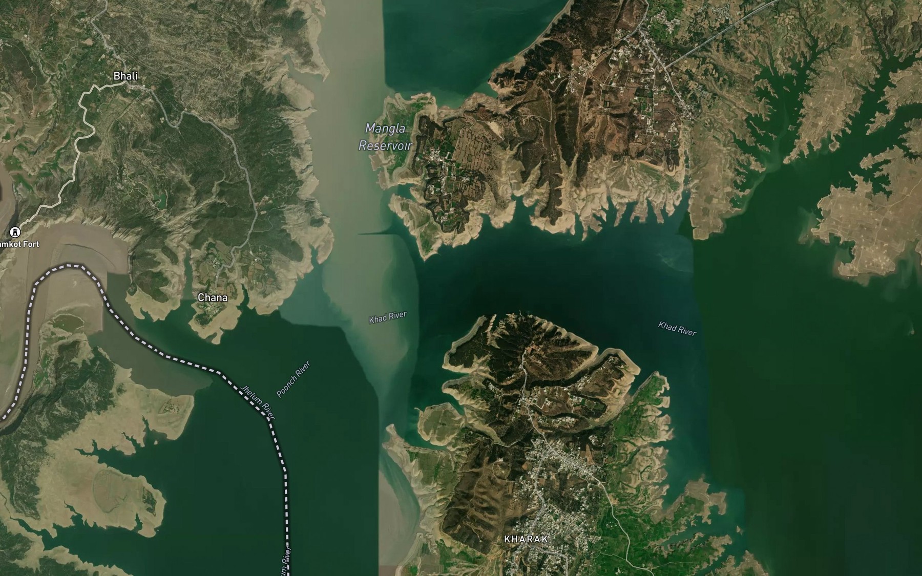 Satellite map of the Mangla Reservoir