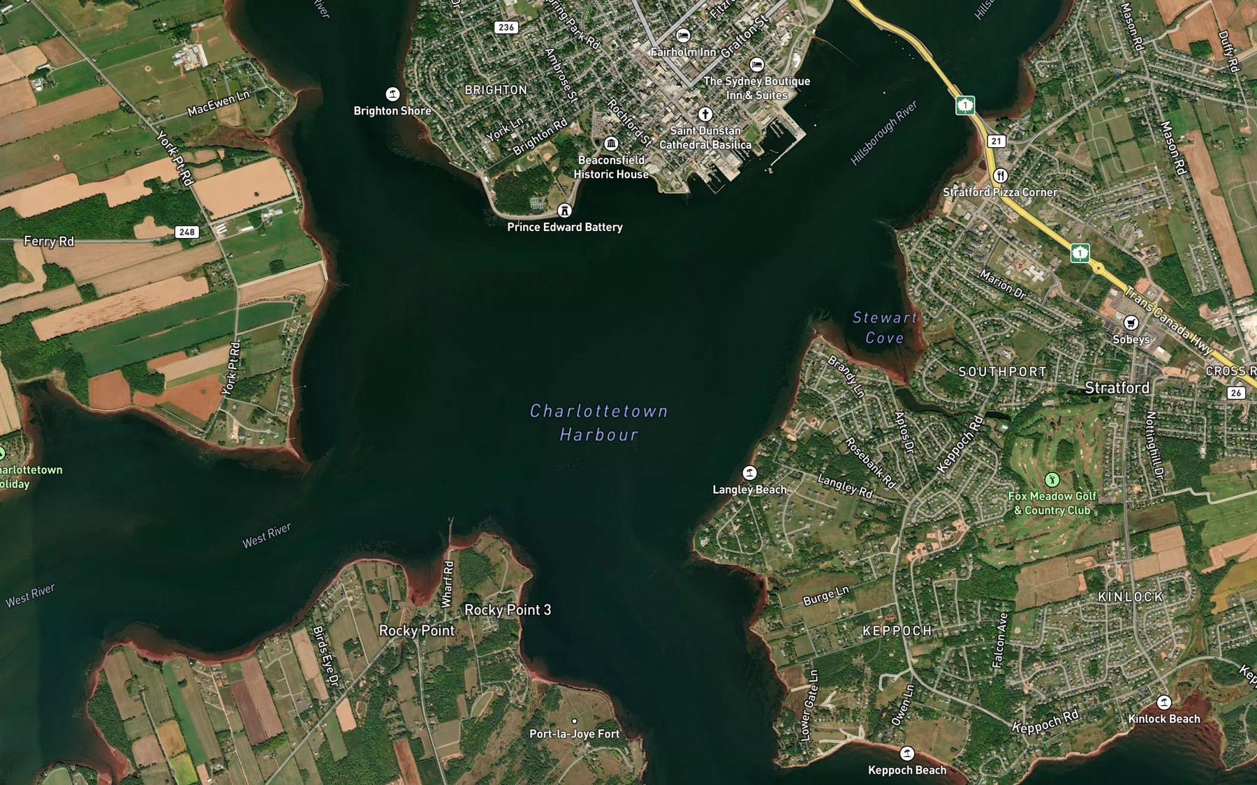 Satellite map of the Hillsborough River