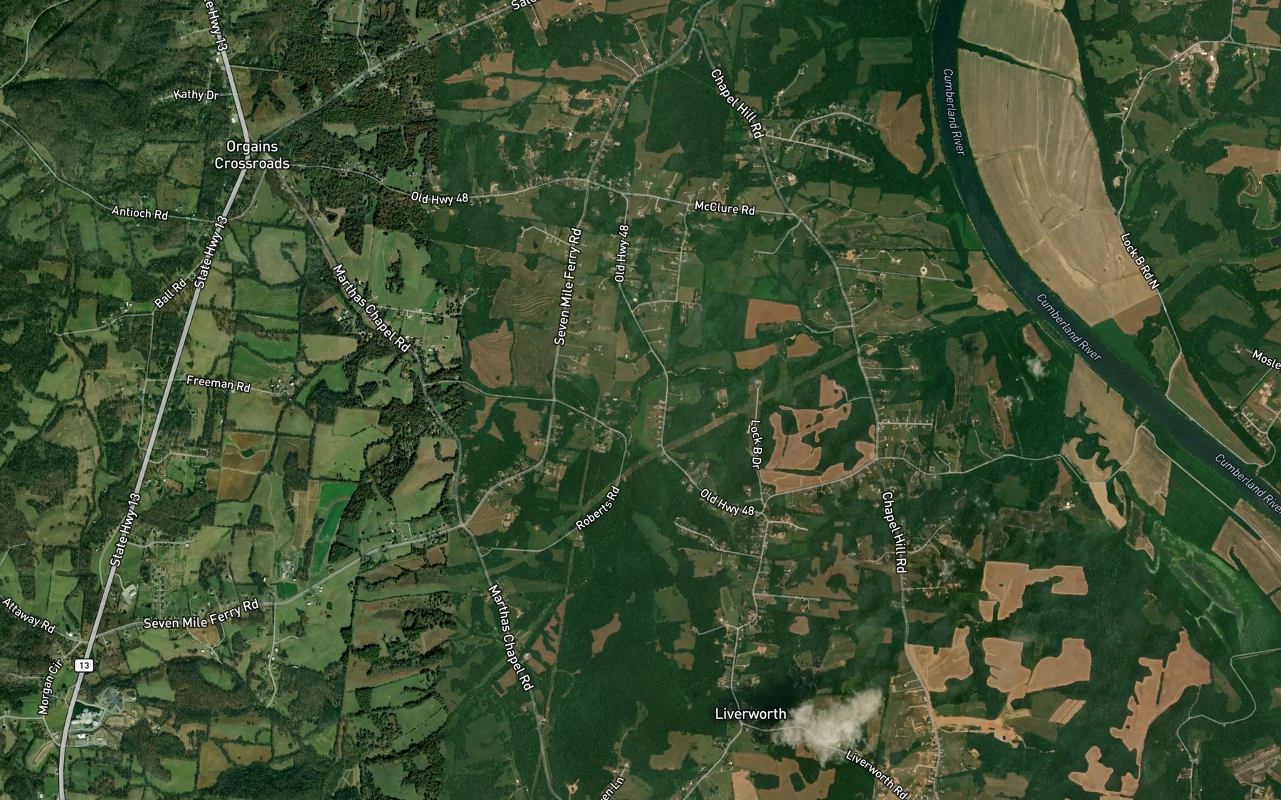 Satellite map of the Sulphur Spring Branch