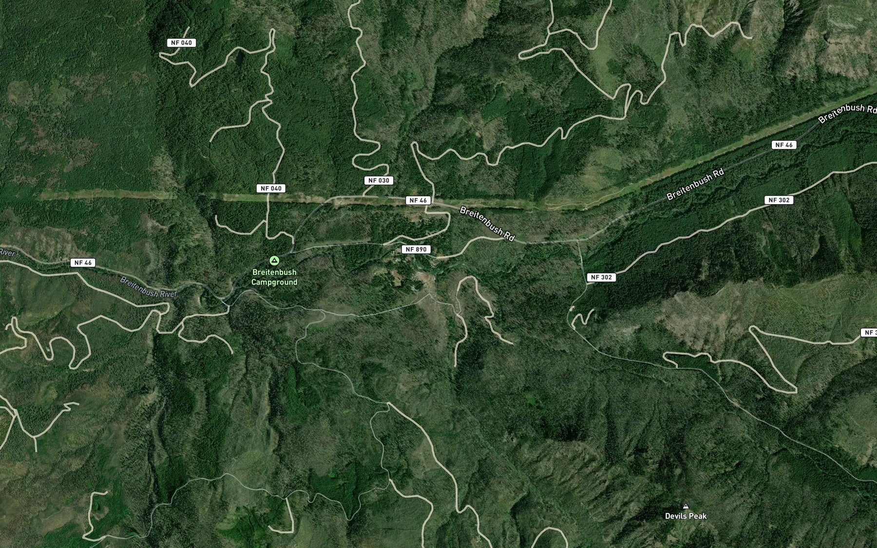 Satellite map of the Devils Creek