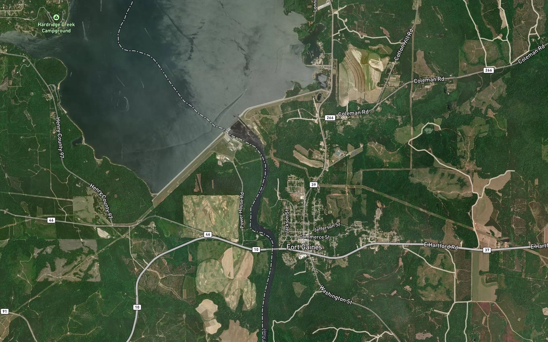 Satellite map of the Cemochechobee Creek