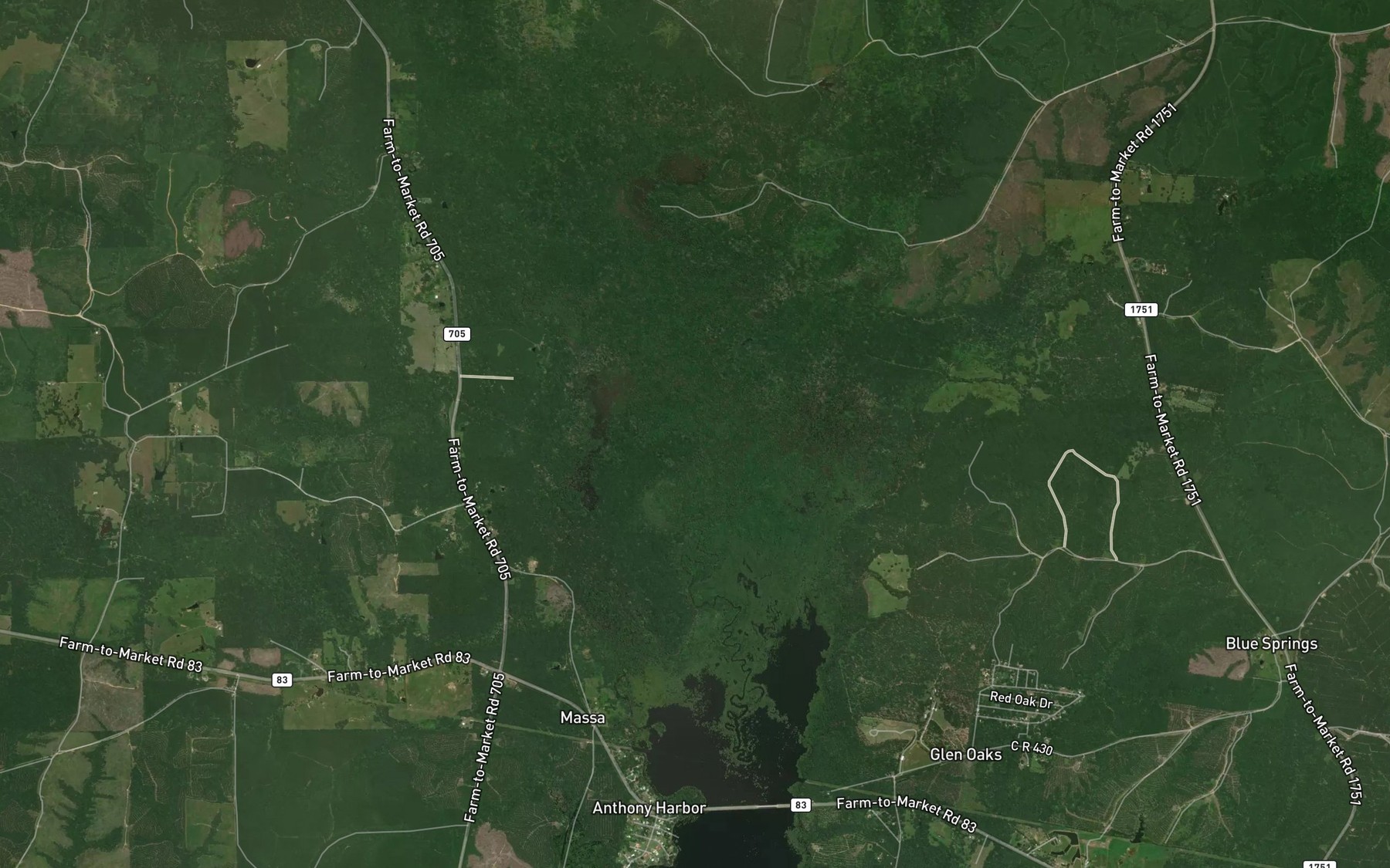 Satellite map of the Sandy Creek