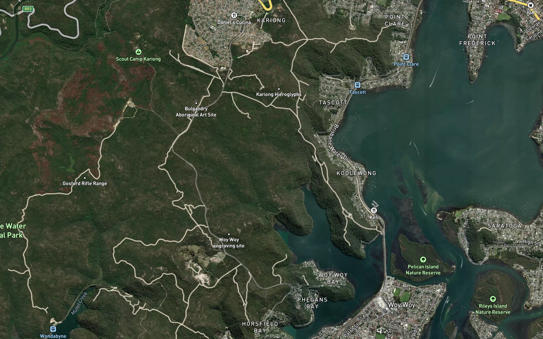 Satellite map of the Waterfall Bay