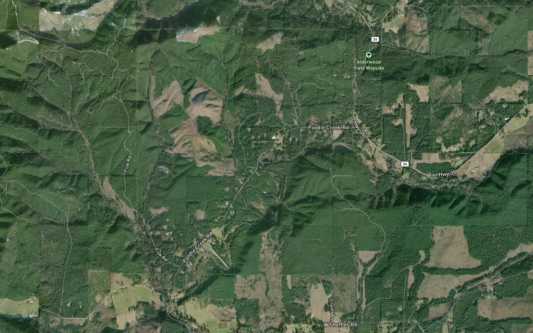 Satellite map of the Board Creek