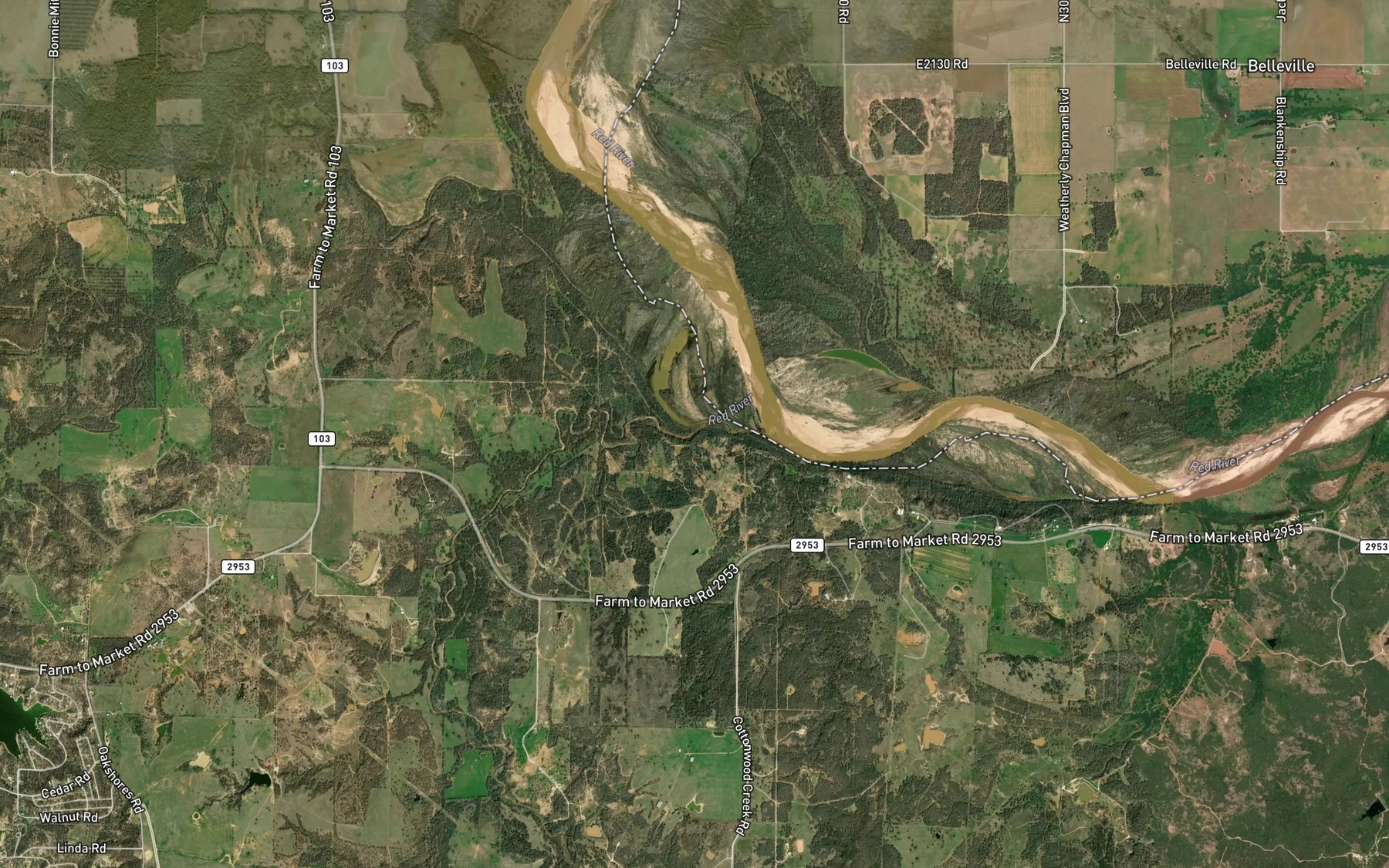Satellite map of the Cottonwood Creek