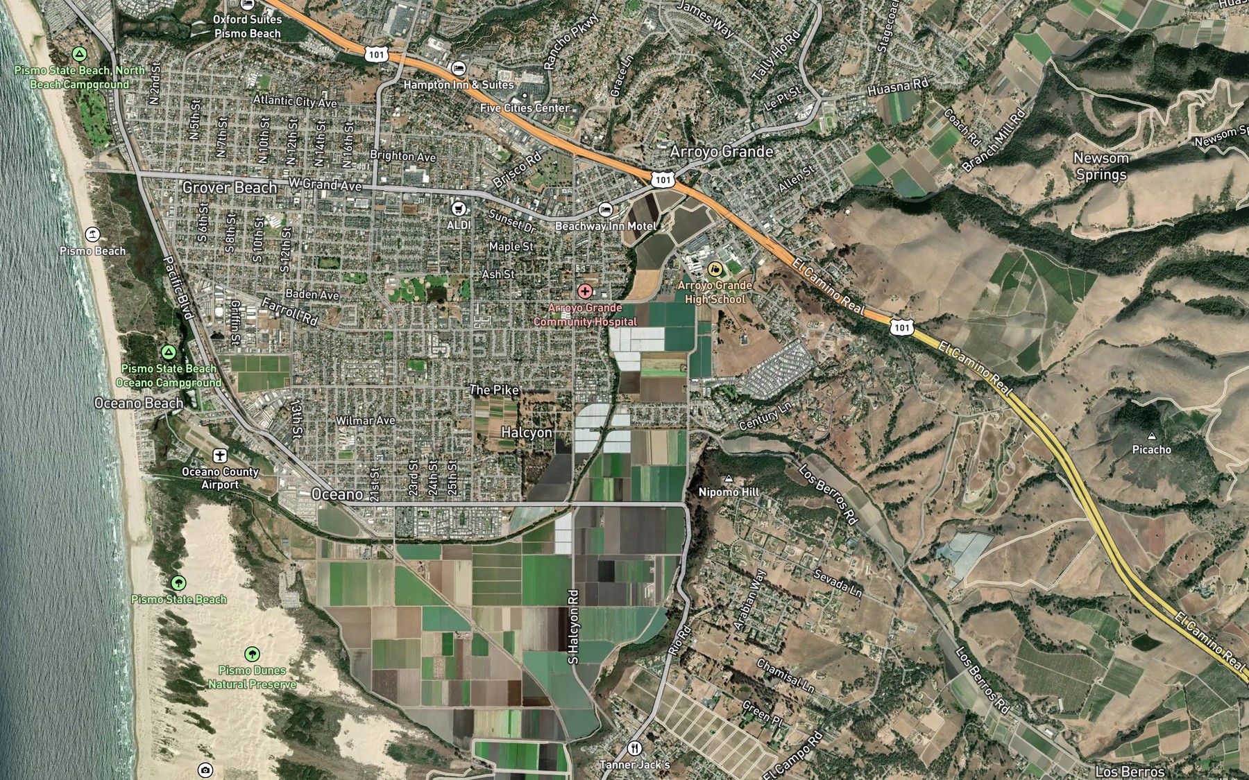 Satellite map of the Los Berros Creek