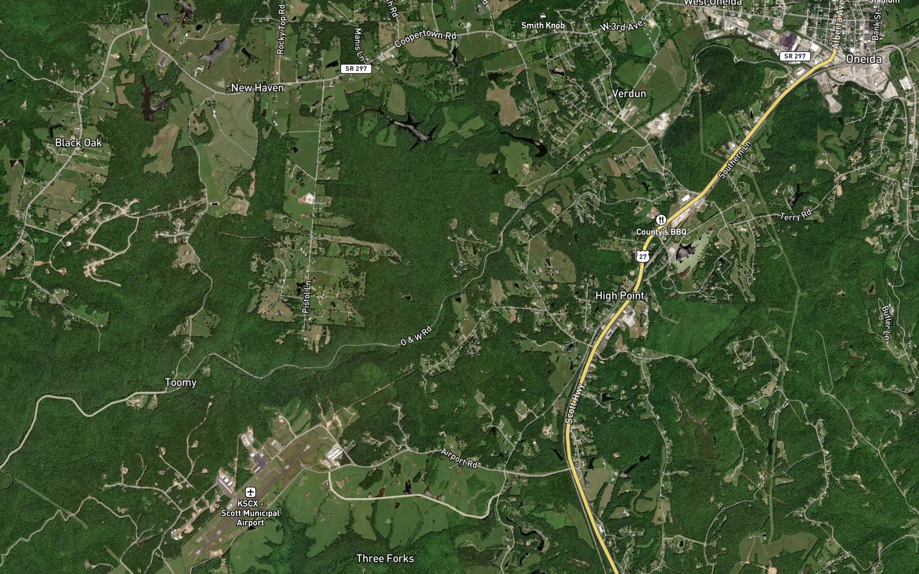Satellite map of the Thomas Branch