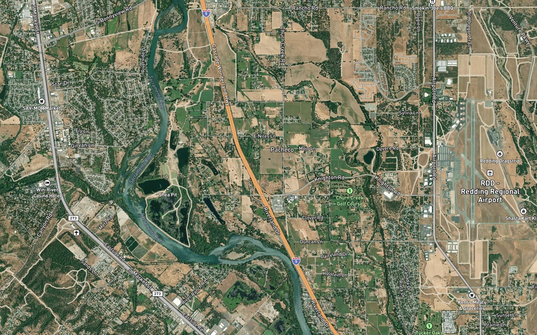 Satellite map of the Churn Creek Bottom
