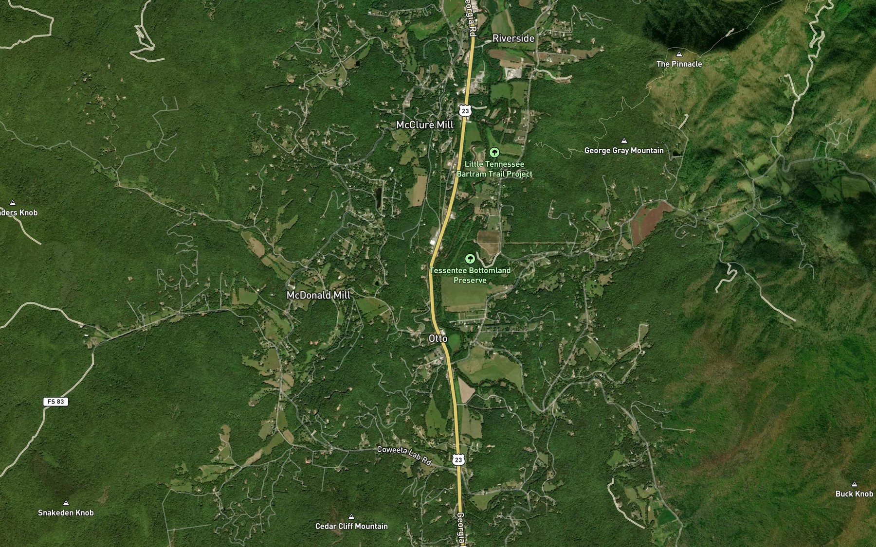 Satellite map of the Tessentee Creek