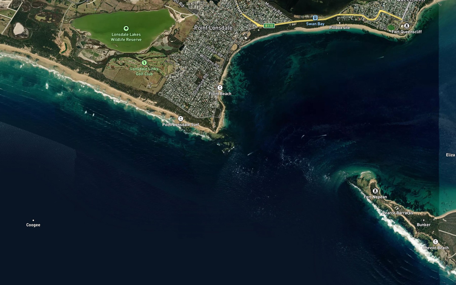 Satellite map of the Point Lonsdale Reef