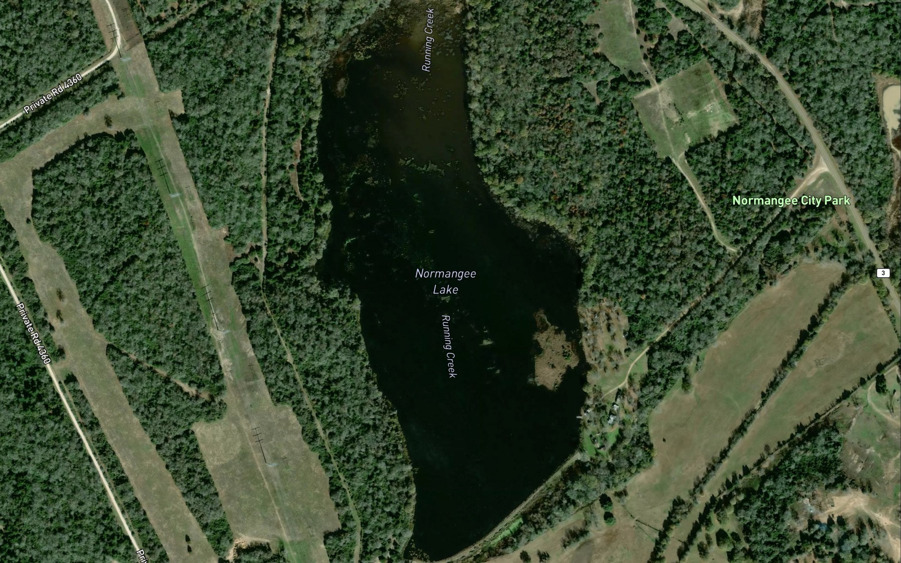 Satellite map of the Normangee Lake