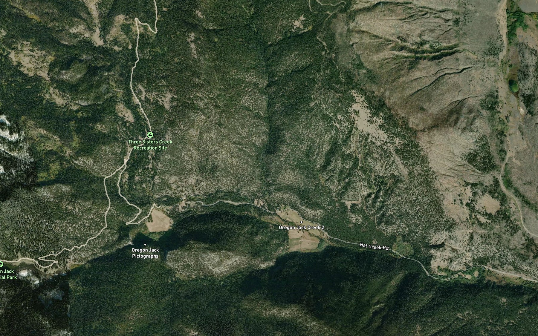 Satellite map of the Three Sisters Creek