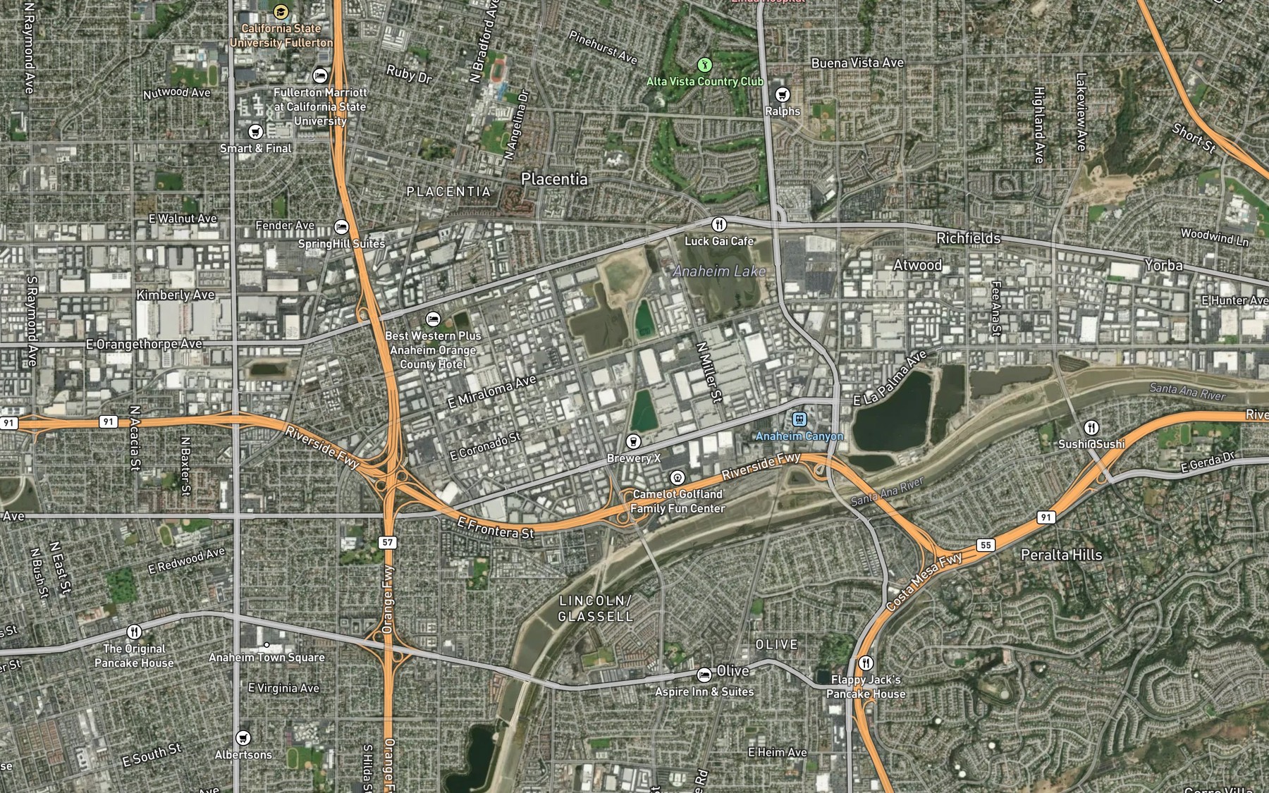 Satellite map of the Carbon Canyon Diversion Channel