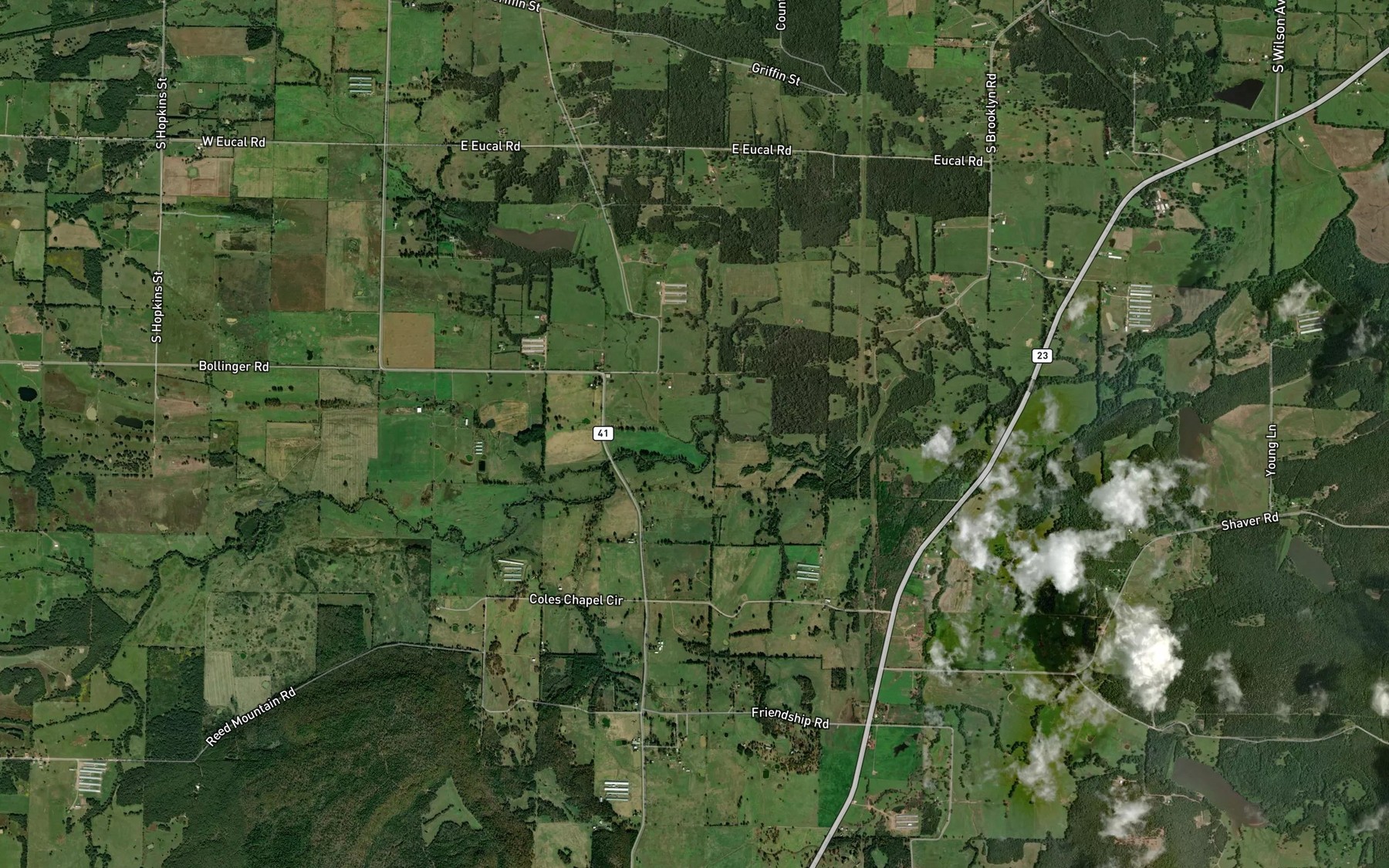 Satellite map of the Pony Creek
