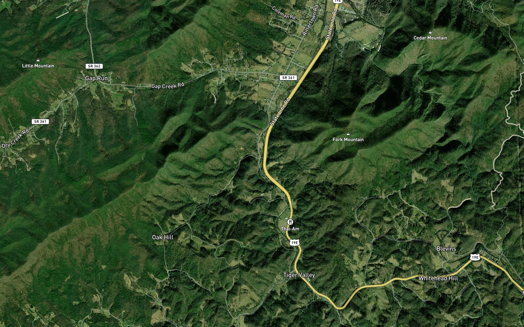 Satellite map of the Browns Branch