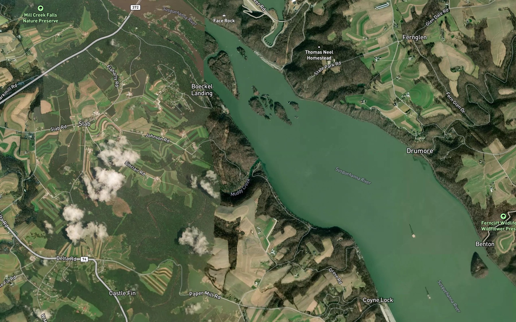 Satellite map of the Muddy Creek