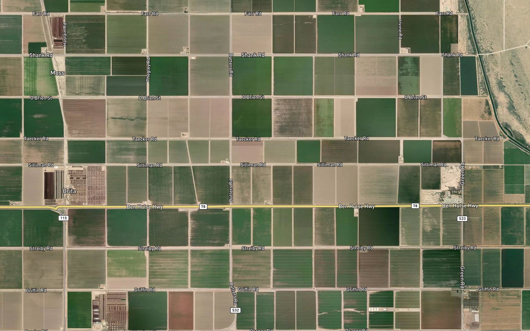 Satellite map of the Osage Drain