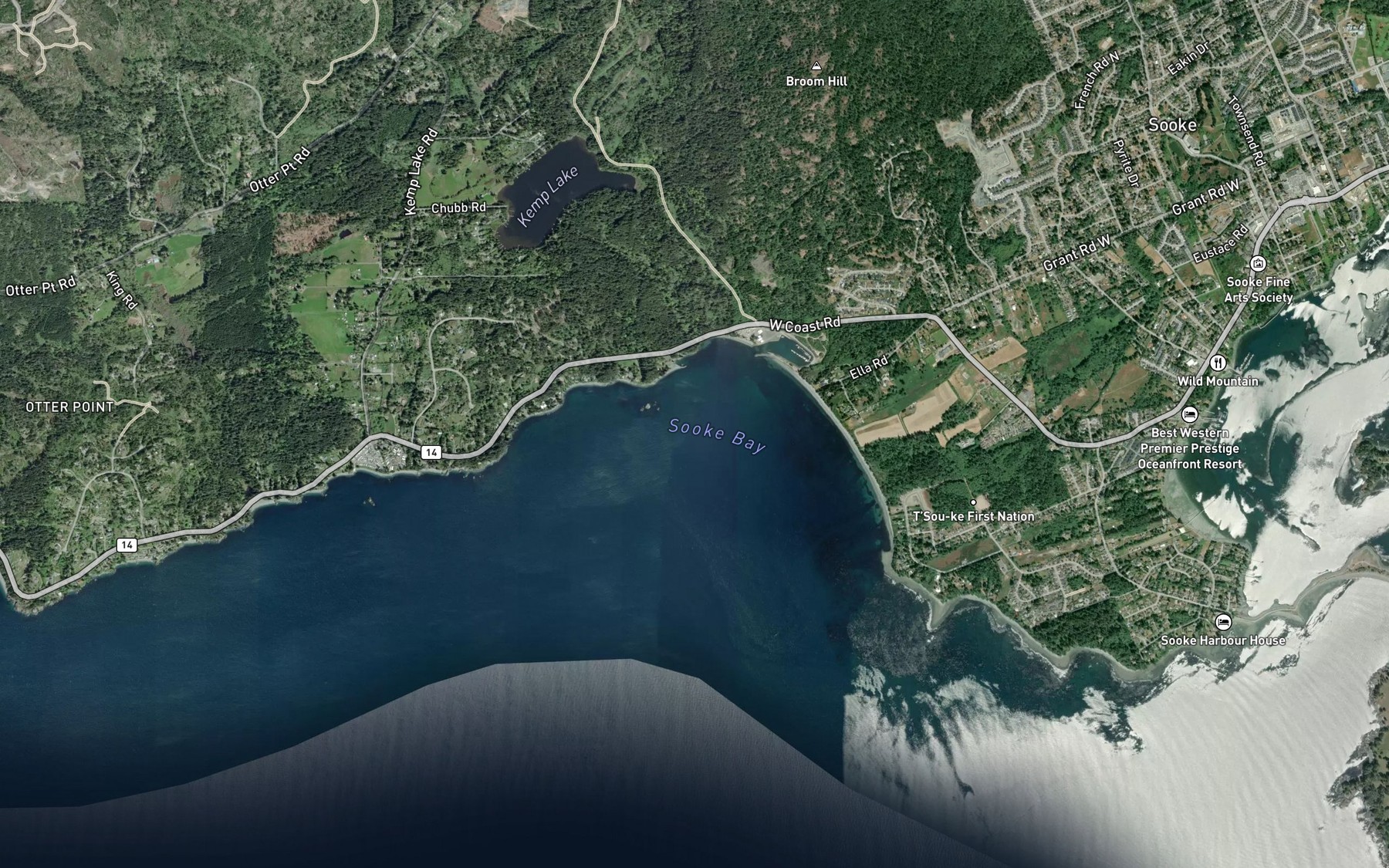 Satellite map of the Sooke Bay