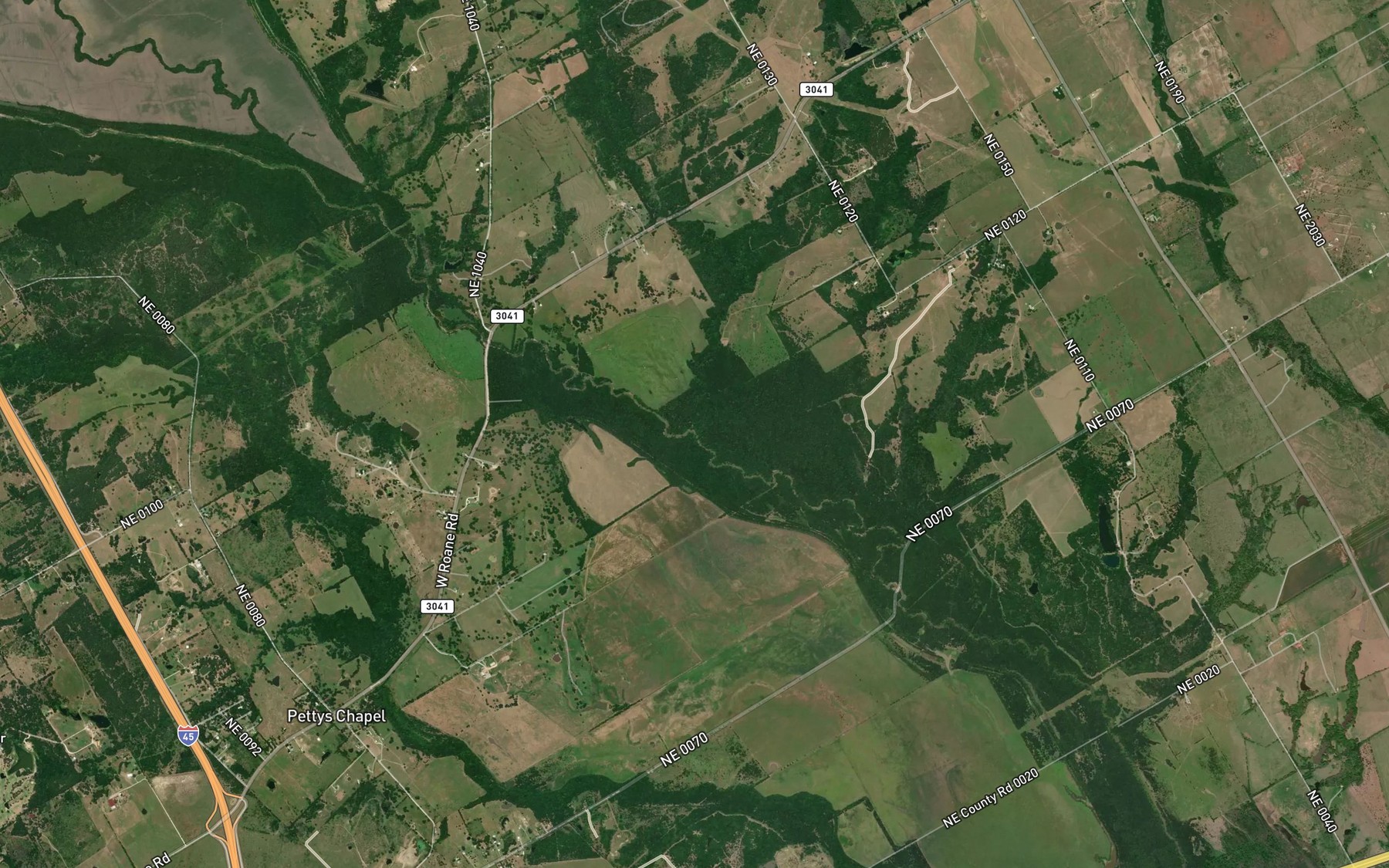 Satellite map of the Tupelo Branch