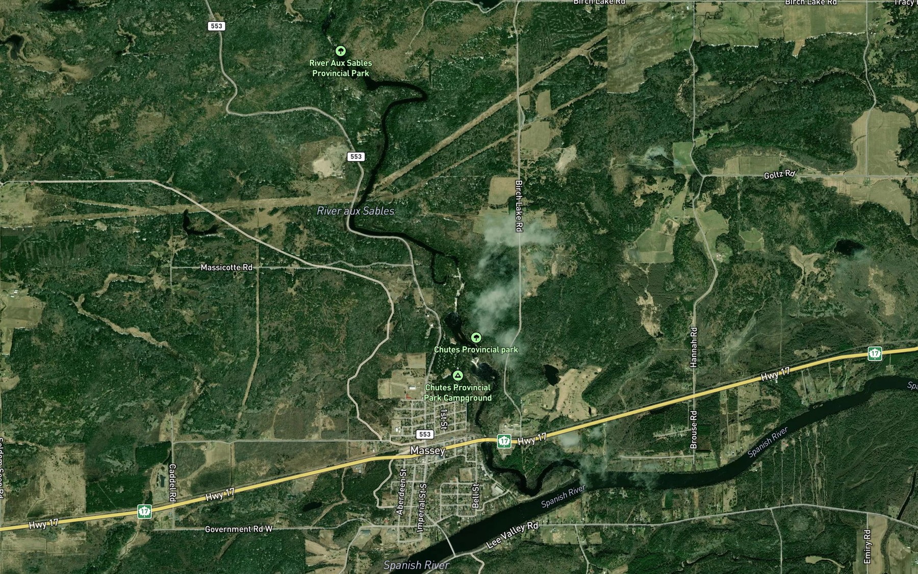Satellite map of the Seven Sisters Rapids