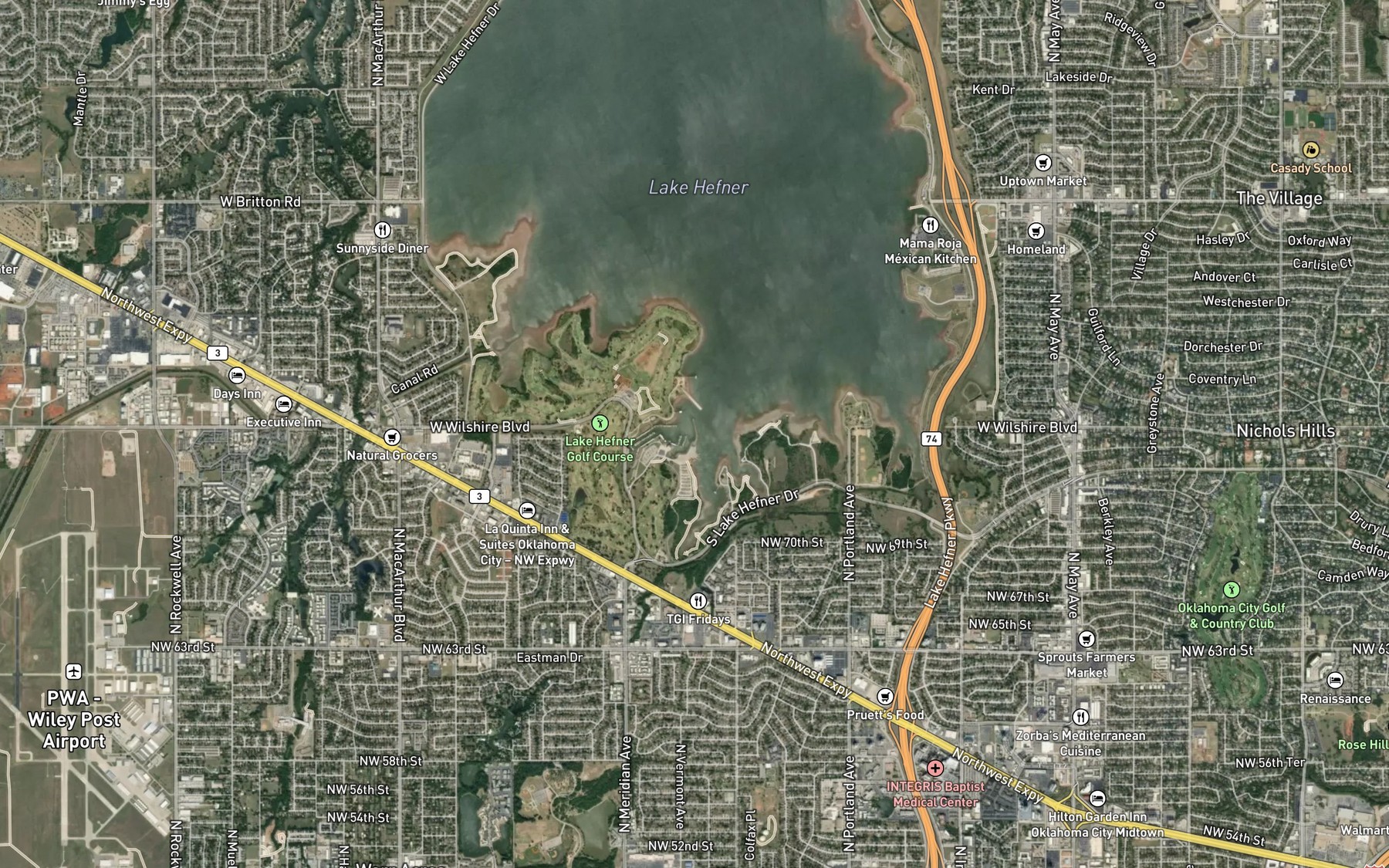 Satellite map of the Lake Hefner Marina